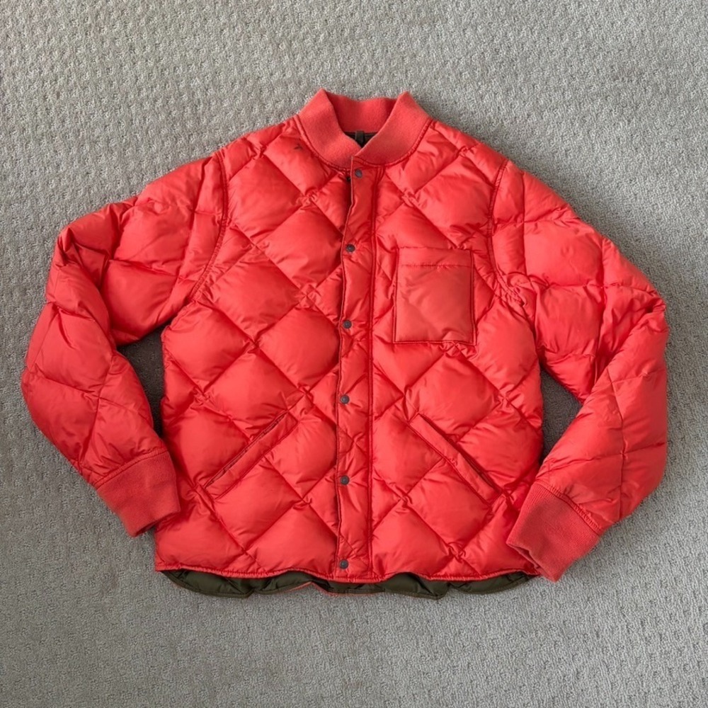 Todd Snyder Quilted Down Bomber Jacket Men Small Orange Zip Snap Designer $428